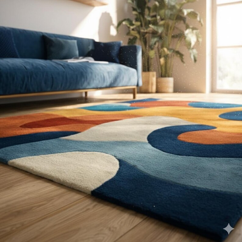 Fernand Dark Blue Orange Area Rug Blue Orange Dark Blue Orange Area