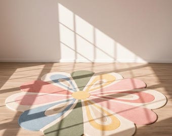 Tappeto per bambini a forma di fiore, tappeto per sala giochi pastello, tappeto per cameretta dei bambini
