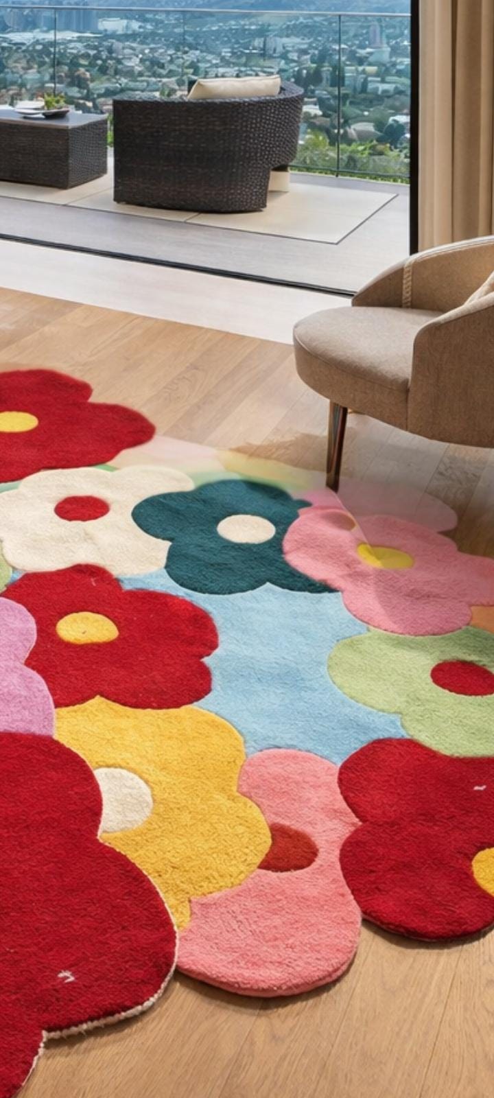 Hand Tufted Wool Rug, Colorful Flower Shape Carpet, Funky Retro 70s ...