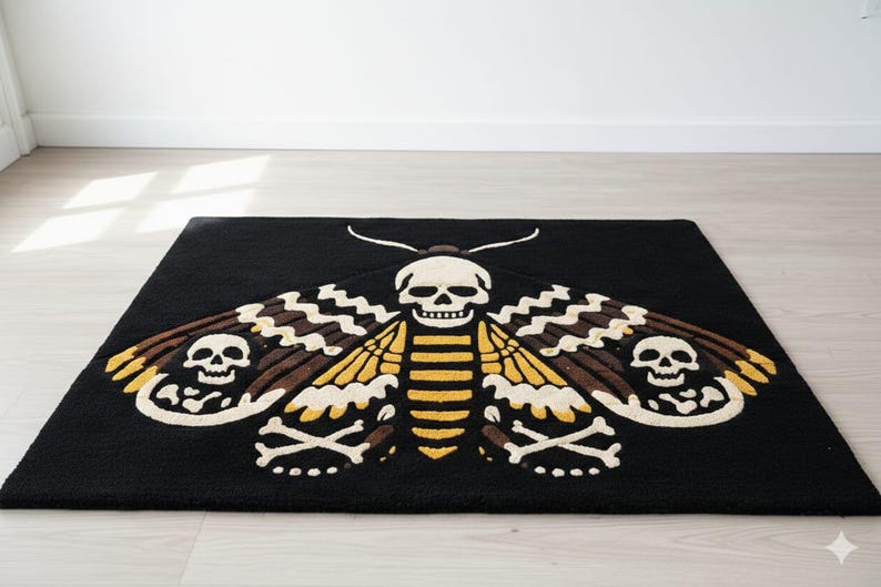 Death Moth Rug | Gothic Home Decor | Skull Area Carpet | Hand Tufted ...
