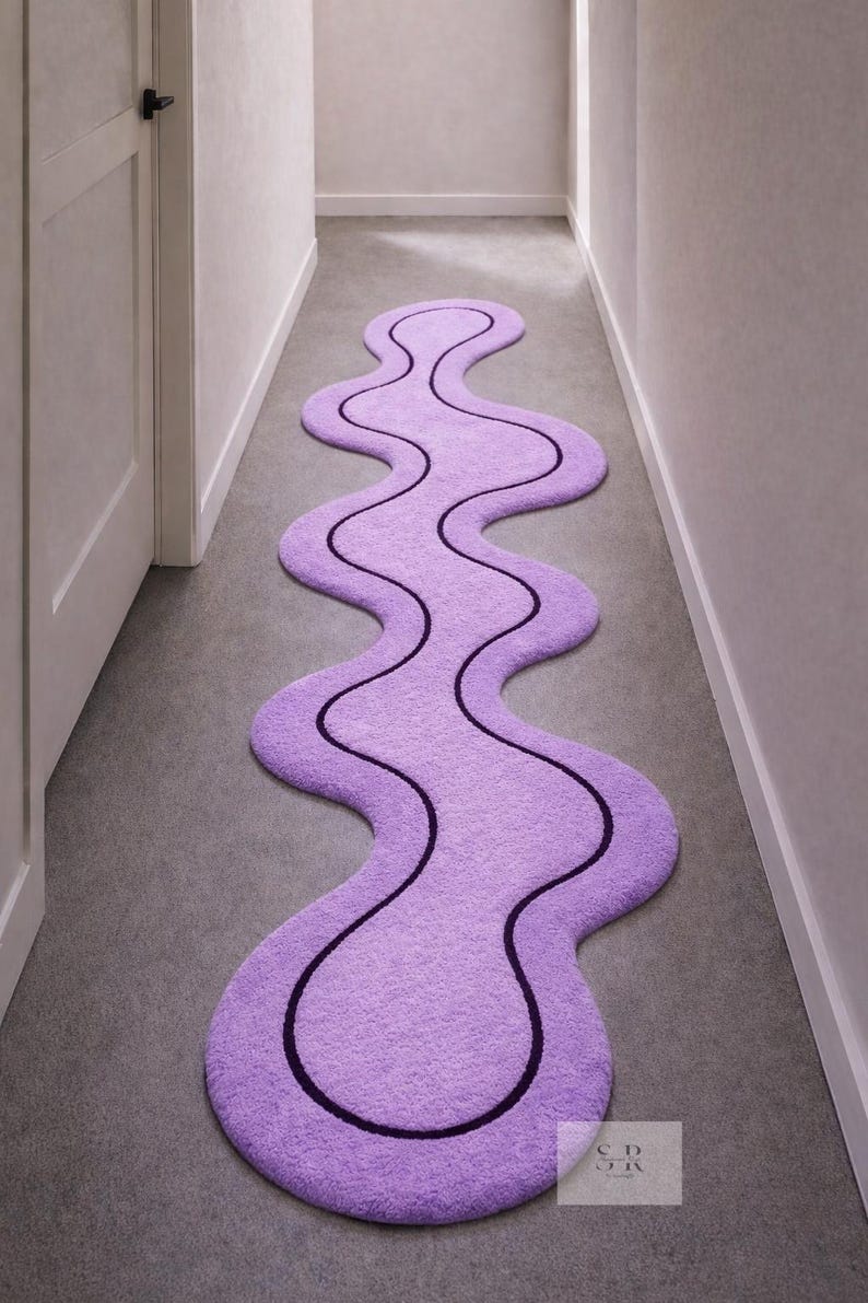 Wavy Runner Rug | Hand Tufted Wool Carpet | Irregular Squiggle Hallway ...