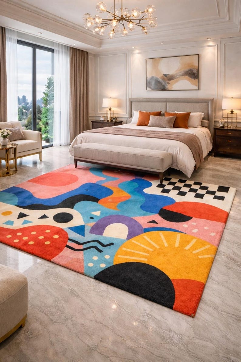 Hand Tufted Wool Rug | Large Abstract Area Carpet | Colorful Modern Rug ...