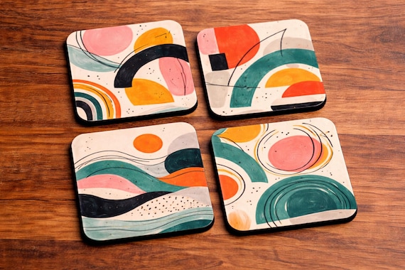 4 Abstract Modern Coaster Set – Contemporary Art Design