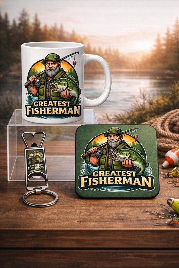 Greatest Fisherman Gift Set – Mug, Coaster & Bottle Opener