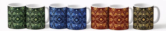 Art Deco Blue Black Mug | Luxury Coffee Cup | Modern Geometric Tea Mug | Elegant Ceramic Gift for Her & Him | 1920s Inspired Design set of 4