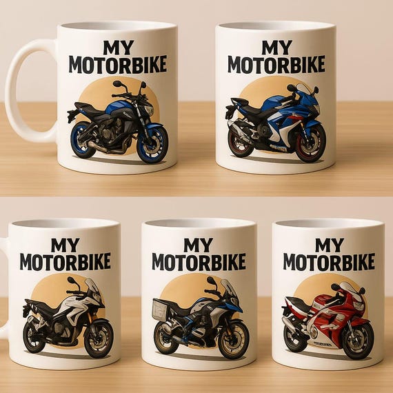 Motorbike Mug - Any Make Or Model, and can be personalised. Motorbike Gift