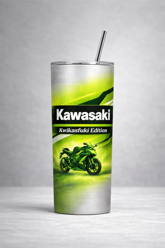 Kawasaki Kwikasfuki Edition 20oz Tumbler: Racing Green Motorbike Travel Mug