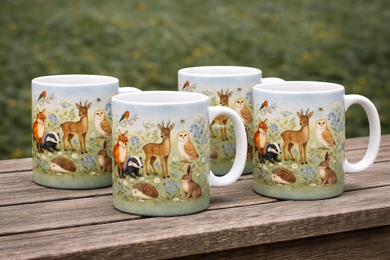 British Wildlife Mug Set – Set of 4 Ceramic Mugs