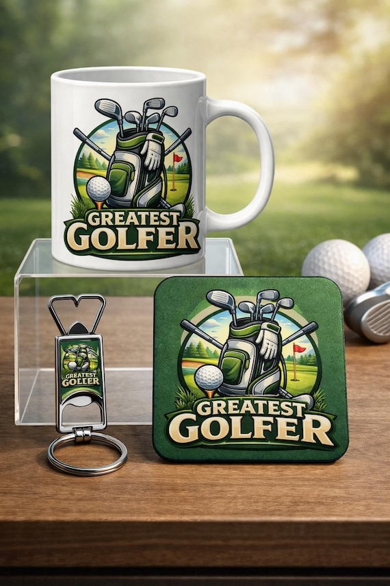 Greatest Golfer Gift Set – Golf Mug, Coaster & Keychain