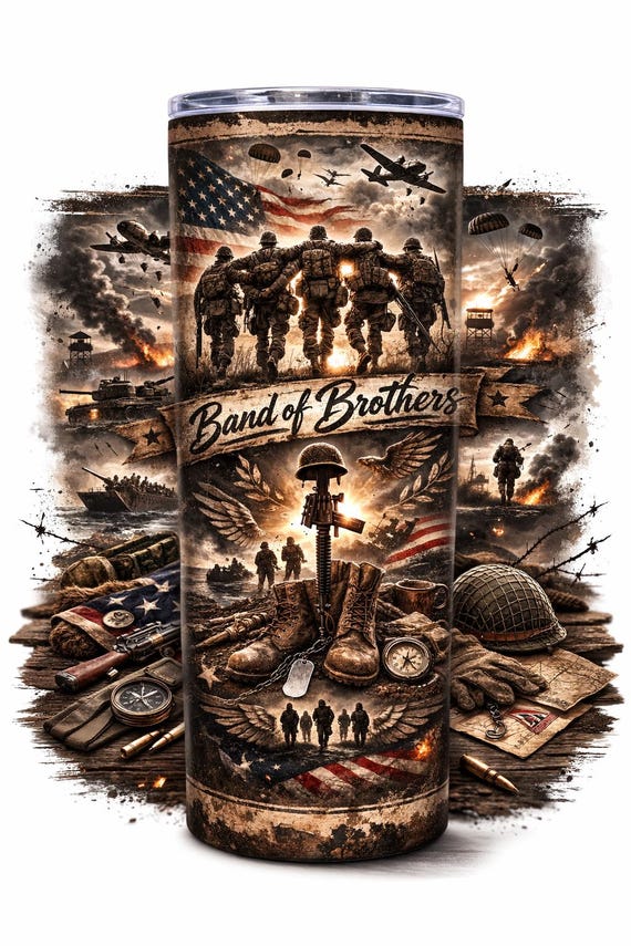 Band of Brothers Military Tumbler – American WWII Tribute 20oz Skinny Cup