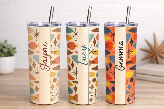 Personalised Mid Century Tumbler Retro Geometric 20oz