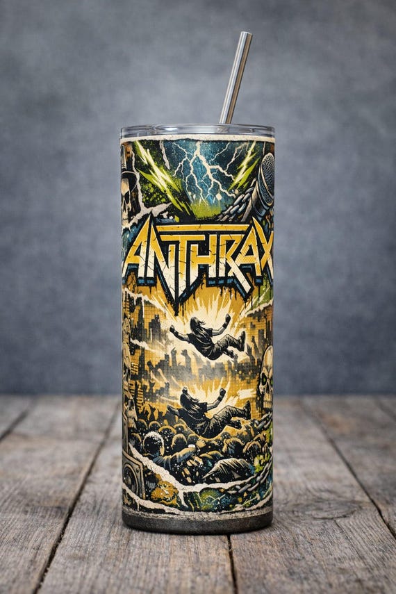 Anthrax Inspired 20oz Skinny Tumbler – Heavy Metal Rock Fan Gift, Thrash Metal Style Travel Mug, Music Lover Insulated Cup