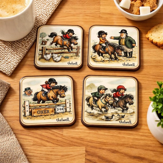 Vintage Pony Coasters | Equestrian Horse Lover Drink Mats (Set of 4)