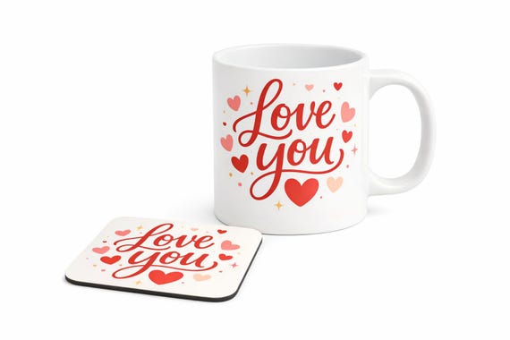 Heart Pattern Mug & Coaster Set – Perfect Gift for Loved Ones!