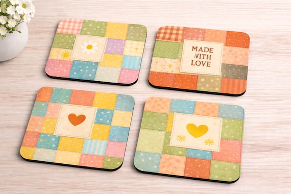 Patchwork Quilt design Coaster Set – Soft Quilted Style Table Protectors