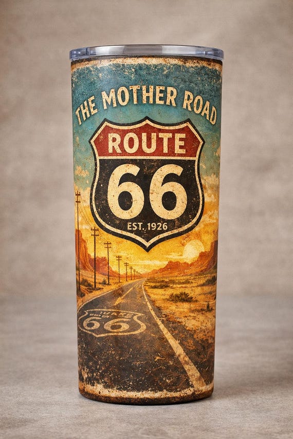 Route 66 Vintage Tumbler 20oz, Hot or Cold drinks tumbler