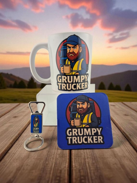 Grumpy Trucker Gift Set – Mug, Coaster & Keyring