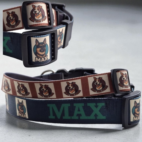 Dog Collar Custom Personalised  – Cartoon Pet Portrait Collar – Adjustable & Durable.