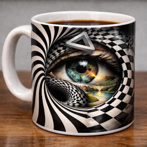 Optical Illusion Coffee Mug: Surreal Eye, Trippy Art