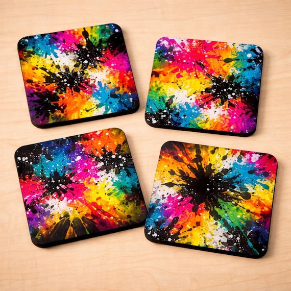 Abstract Colour Splash Neoprene Coasters – Set of 4