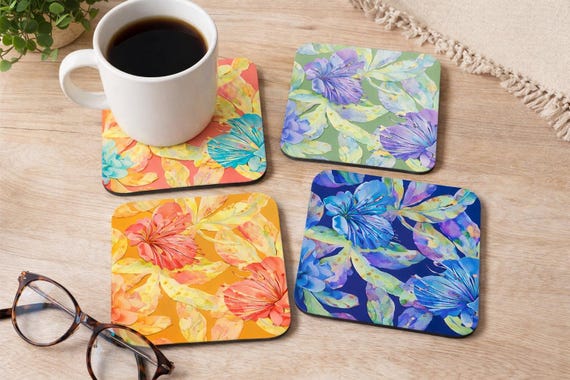 Floral Coaster Set Colourful Flower Coasters Bright Botanical Home Decor Gift