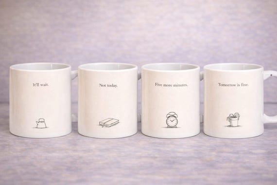 Simplistic Procrastination Quote Mugs