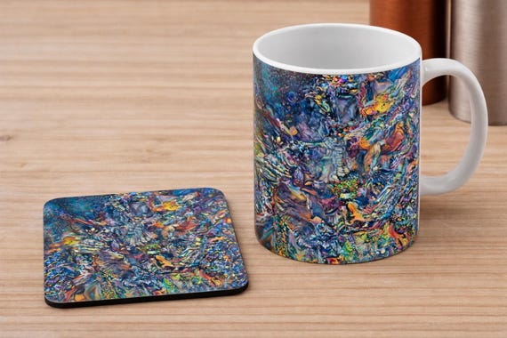 Abstract Art Mug and Coaster Set Colourful Modern Design Gift