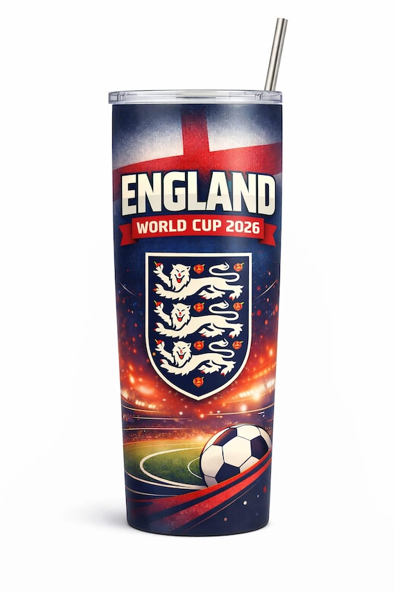 England Football Tumbler – 20oz Stadium Style Fan Cup with Straw
