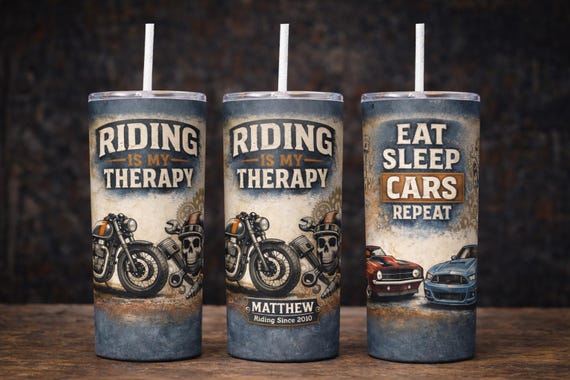 Personalized Motorcycle Or Car Lover  Tumbler | Riding Is My Therapy, Custom 20 Fl oz
