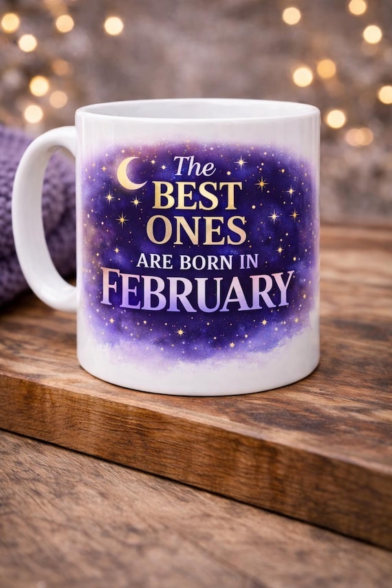 February Birthday Mug: Celestial Night Sky Coffee Cup