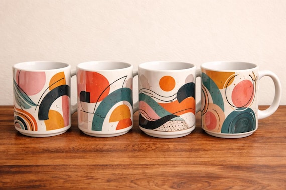 Abstract Modern Mug Set of 4 – Contemporary Art Inspired Design
