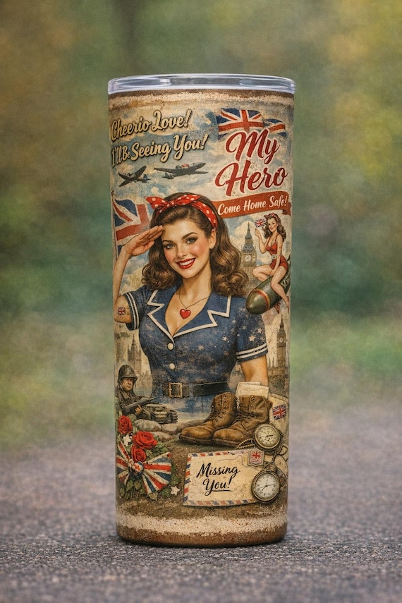 WWII British Pin Up Tumbler – Vintage Wartime Romance 20oz Skinny Cup
