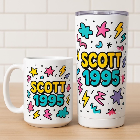 90s Cartoon Retro Mug & Tumbler – Personalised Name and Year