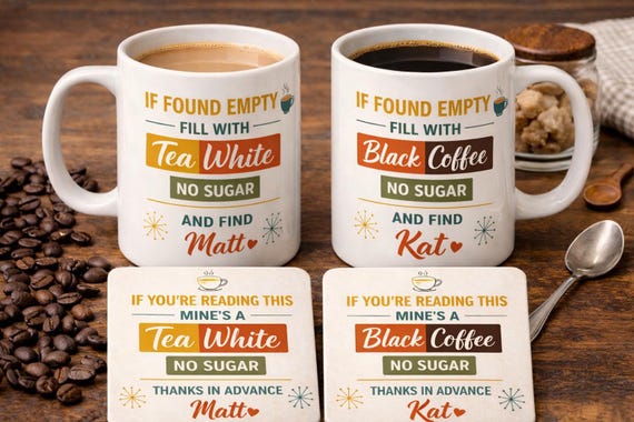 Personalised Mug and Coaster Set, Custom Name Drinkware, Couples Gift UK