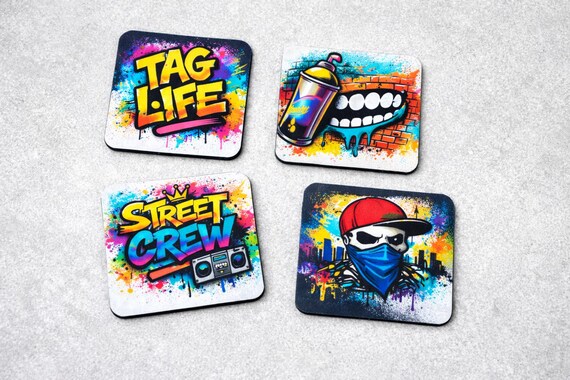 Graffiti Art Coaster Set | Urban Hip Hop Neoprene Drink Mats