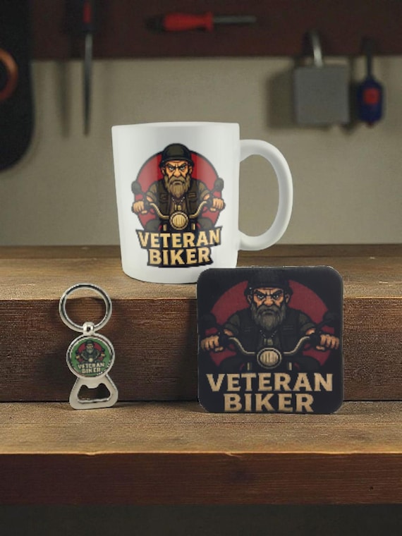 Veteran Biker Gift Set – Mug, Coaster & Keyring