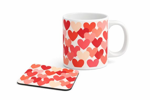 Heart patterned MUG and COASTER set