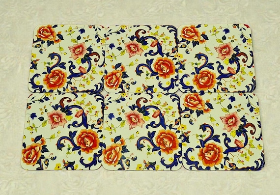 Mason Mandalay Style Coasters Blue Gold Floral English Chinoiserie Drinks Mats Elegant Table Decor