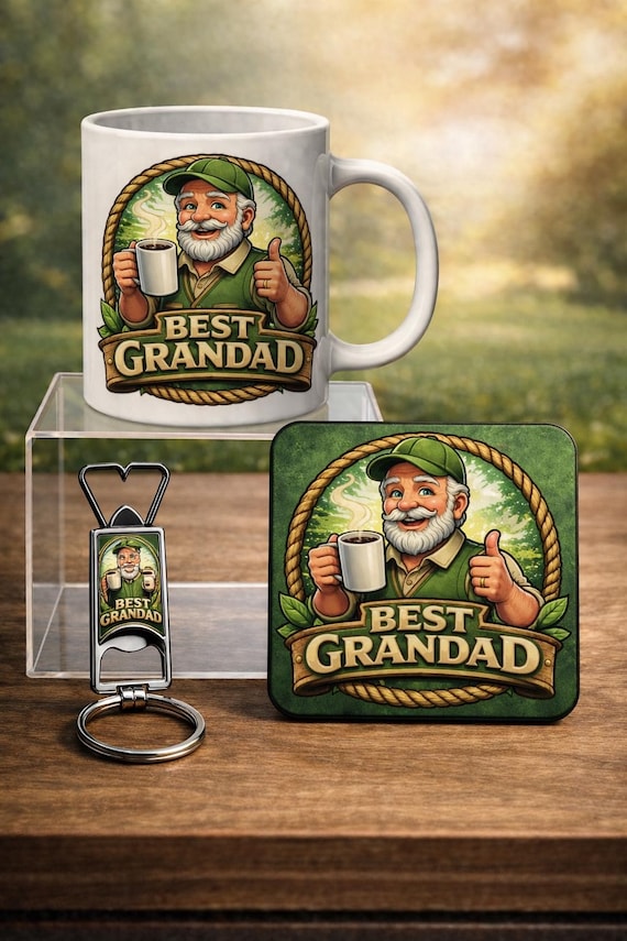 Grandad Gift Set - Vintage Mug, Coaster & Keychain