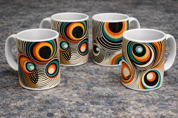 Retro Psychedelic Mug - Groovy 70s Op Art Design