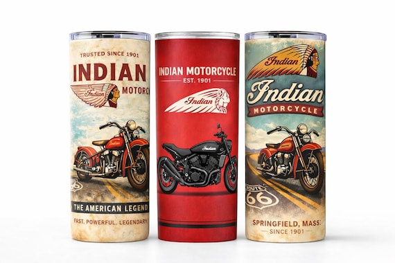 Indian Motorcycle Tumbler – 20oz Straight Skinny Travel Cup | Vintage & Modern Biker Design | Motorbike Gift for Riders