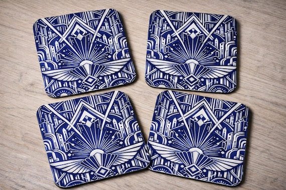 Art Deco Coaster Set – Luxury Drinks Coasters – Retro Home Décor – Housewarming Gift – Coffee Table Décor – Set of 4 Coasters