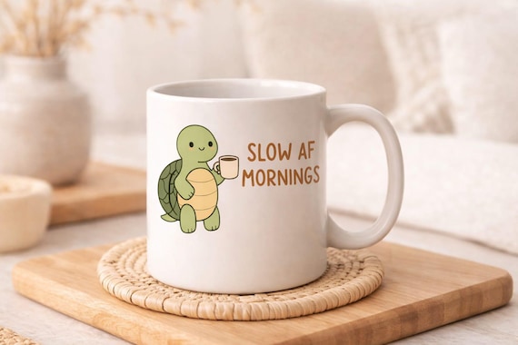Slow AF Mornings Mug: Turtle Coffee Cup, Relaxed Gift