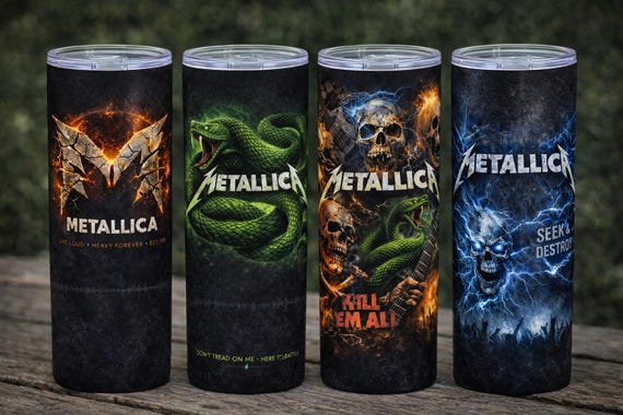 Metallica Inspired 20oz Tumbler – Heavy Metal Rock Design – Hot & Cold Drinks