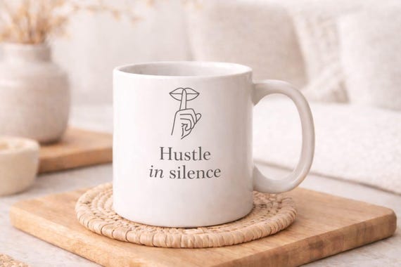 Hustle In Silence Minimalist Motivational Mug Quiet Grind Coffee Cup Gift
