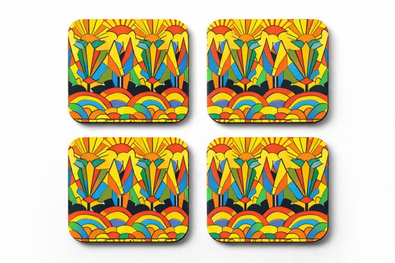Art Deco Coaster Set – Set of 4 Colourful Retro Coasters