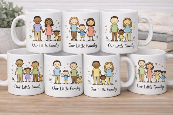 Personalized Family Illustration Mug, Custom Coffee Cup Gift