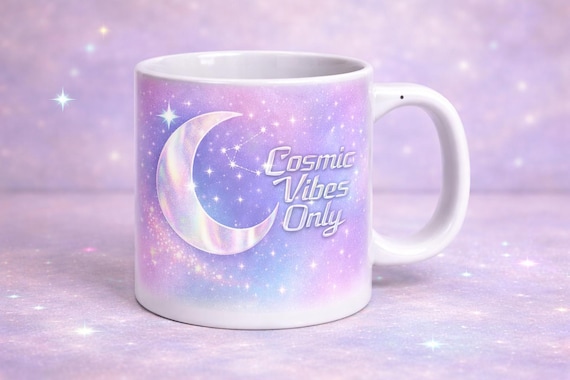 Cosmic Vibes Only Mug Celestial Moon Coffee Cup Pastel Galaxy Astrology Gift Spiritual Mug