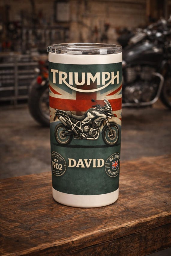 Personalized Triumph Motorcycle Tumbler | 20oz Insulated Travel Mug