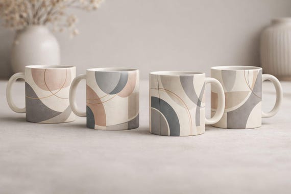 Abstract Geometric Modern Art Mug Set – Minimalist Ceramic mugs